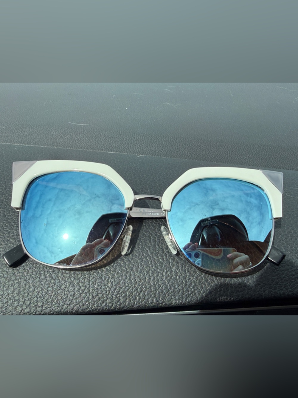 Fendi Women's Sunglasses with Blue Mirrored Lenses and White Detail